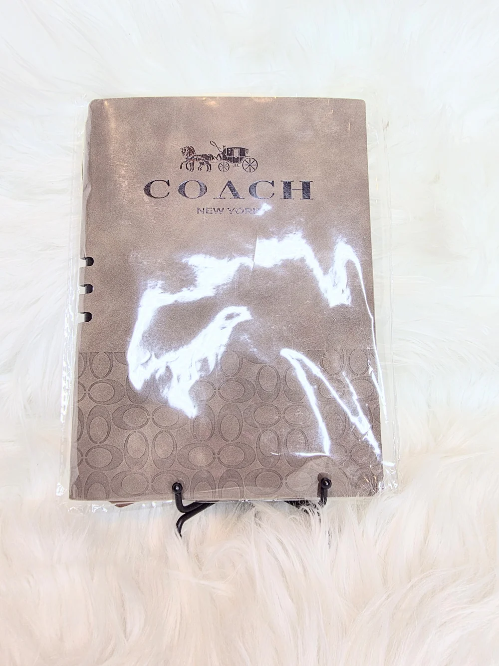 Coach Faux Leather Taupe Notebook and Coach Pen Set Coach New York Logo New